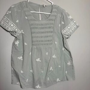 Lucky Brand Green embroidered Blouse